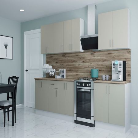 Кухонный гарнитур Твэгги ваниль 2400х520х2105 мм