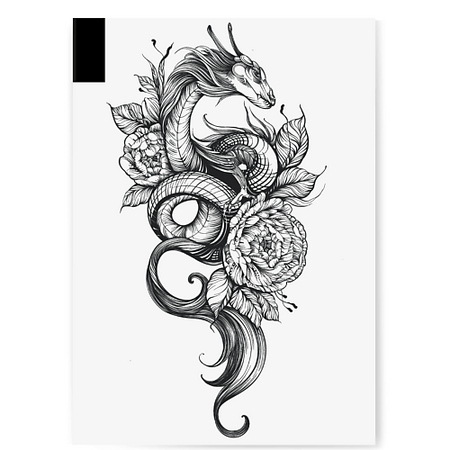 Наклейки для тела PRINT FACTORY Временная переводная татуировка Дракон