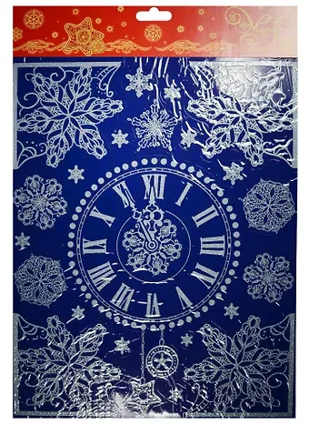 Новогоднее оконное украшение Новогодние часы (30х38)