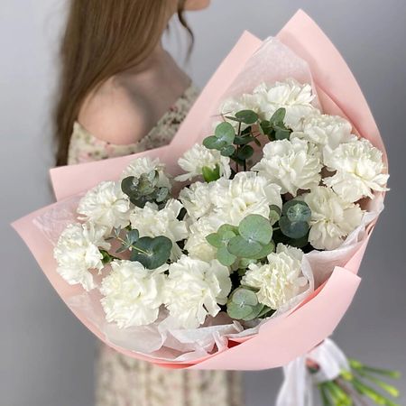 Букет живых цветов ART FLORA Букет из белых Диантусов и эвкалипта