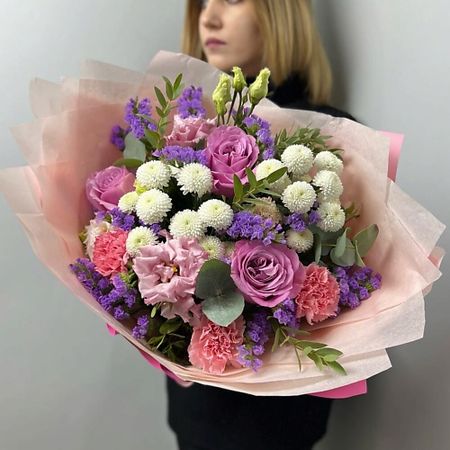 Букет живых цветов FLORES Яркий букет с розами и махровой эустомой винтажные наклейки с розами tiamech