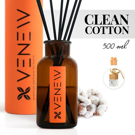 Аромадиффузор VENEW Диффузор ароматизатор для дома парфюм ЧИСТЫЙ ХЛОПОК