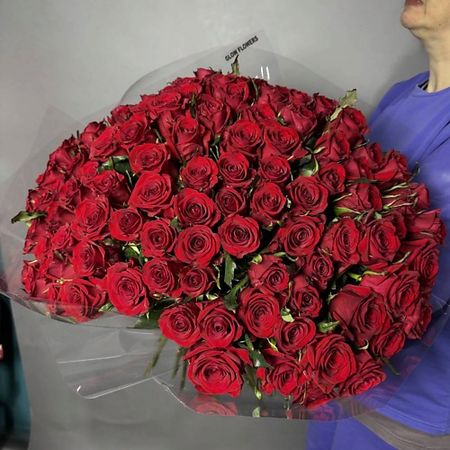 Букет живых цветов GLOW FLOWERS Огромный монобукет из 101 красной розы