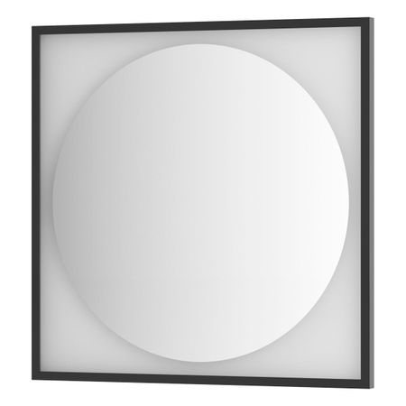 Зеркало Defesto с LED-подсветкой без выключателя 18 W теплый белый свет, черная рама 80x80 см
