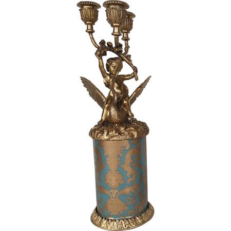 Подсвечник Glasar ребенок на лебеде, держащий в руках подсвечник для 3-х свечей, 13x10x31 см