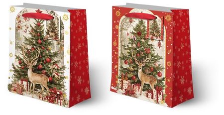 Пакет подарочный Ретро ель XL, 30х39х12 см 1 шт в ассортименте