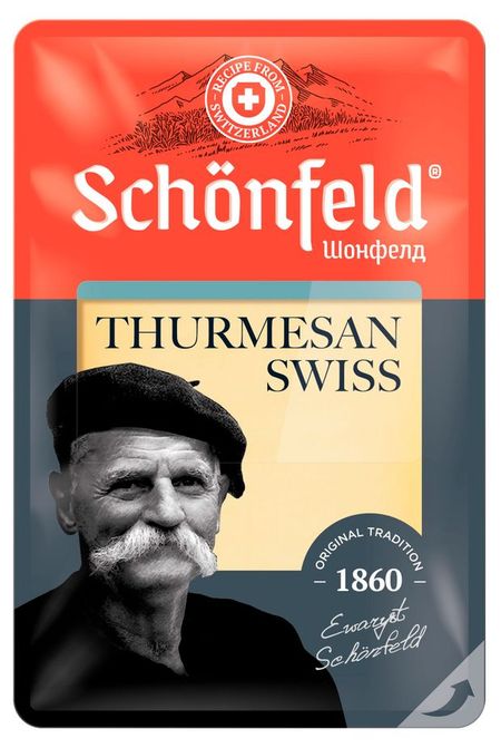 Сыр полутвердый Swiss Thurmesan Зрелый Schonfeld нарезка БЗМЖ, 125 г