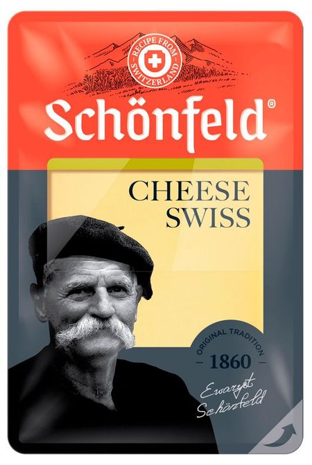 Сыр полутвердый Swiss Cheese Schonfeld нарезка 53% БЗМЖ, 125 г