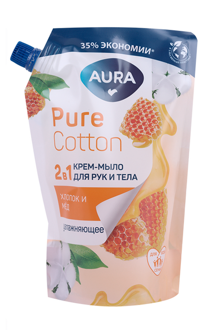 Крем-мыло AURA Pure Cotton 2в1 Хлопок/мед д/рук/тела, 450 мл