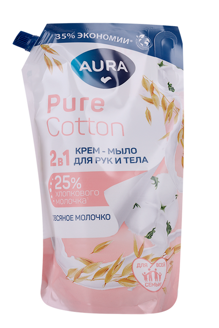 Крем-мыло AURA Pure Cotton 2в1 Хлопок/овсяное молочко д/рук/тела, 850 мл