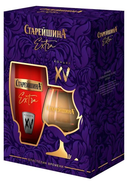 Коньяк Старейшина Extra 15лет Россия, 0,5 л + бокал