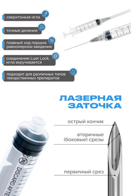 Шприц однор. стер.3-х комп. Vogt Medical 5(6,0) мл., LL,  приложенная игла, 22G (0,7х40 мм)