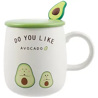 Кружка с крышкой и ложкой Авокадо (керамика) (420мл) (12-08070-CY324)