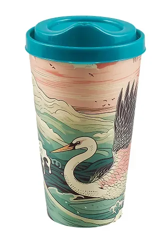 Стакан с крышкой Япония Журавль на волнах (пластик) (550 мл) (СП1-2024)