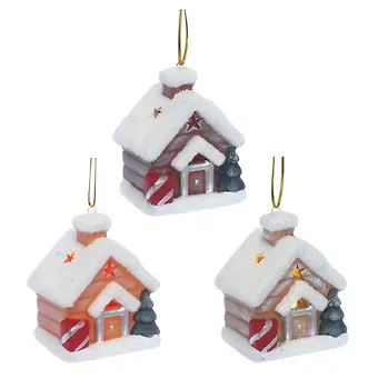Украшение новогоднее Домик с подсветкой, 3 варианта (фарфор) (6х5х8) (753478)