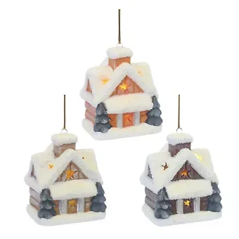 Украшение новогоднее Домик с подсветкой, 3 варианта (фарфор) (7х5х8) (753484)