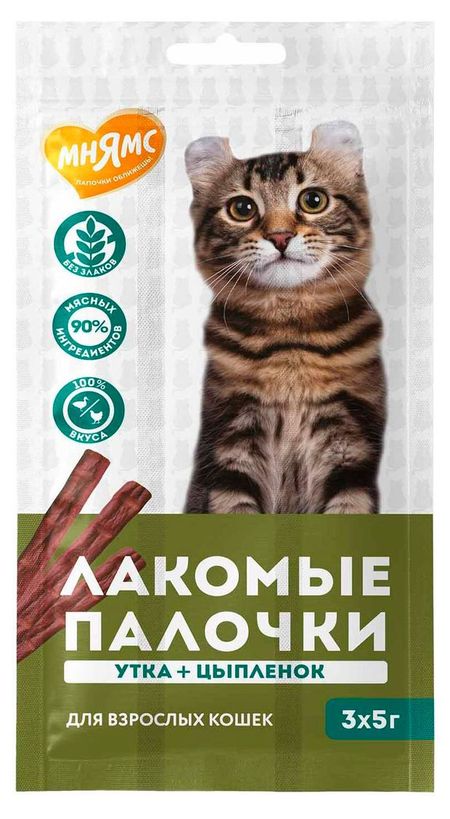 Лакомство для кошек Мнямс палочки с цыпленком и уткой, 15 г