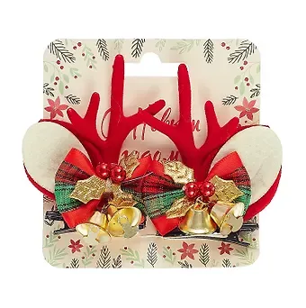 Заколки новогодние Рожки олененка с бантиками и колокольчиками (2шт) (текстиль) (12-06141-P9)