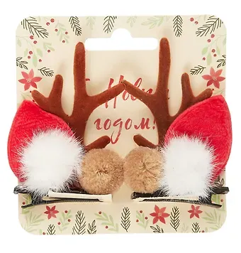 Заколки новогодние Рожки олененка с мехом (2шт) (текстиль) (12-06141-P7)