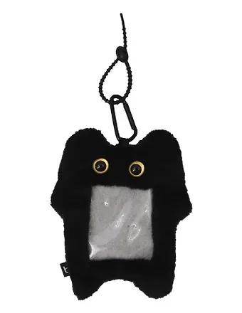 Чехол для карточек (картхолдер) Котик черный (карабин) (плюш) (9х15) (12-Dongjin-D7)