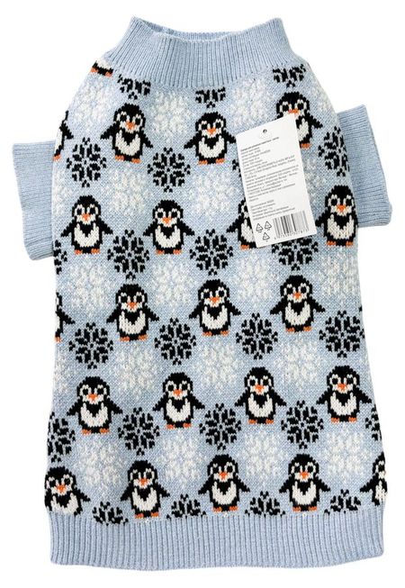 Свитер новогодний для собак Пингвин голубой