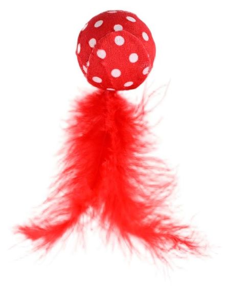 Игрушка для кошек новогодняя красная с пером, 4,5х8 см