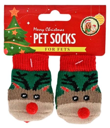 Носки для собак новогодние с оленями красно-зеленые, 6х2,5 см