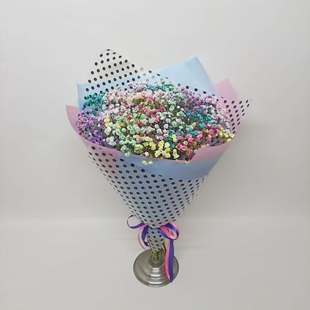 Букет живых цветов ЗЕФИРКО Воздушный букет разноцветных гипсофил в авторской упаковке из корейской пленки