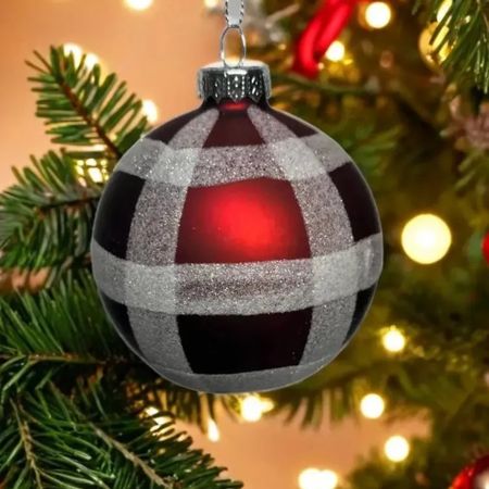 Шар Yancheng Shiny стеклянный новогодний в клетку 8 см