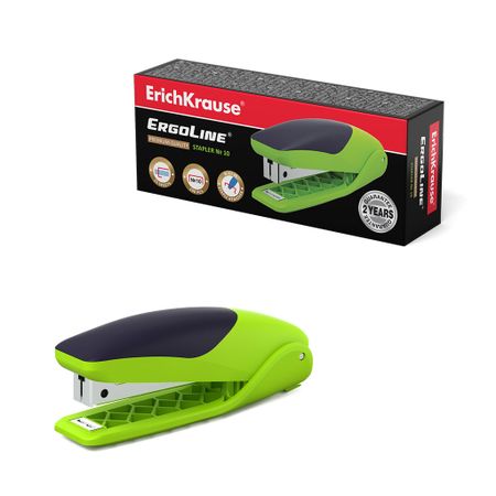 Cтеплер №10 Erich Krause ErgoLine до 15 листов ярко-салатовый