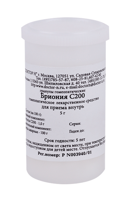 Гомеопатические монокомпонент препараты растительн происхожд, 5 г, гранулы гомеопатические C200 Бриония
