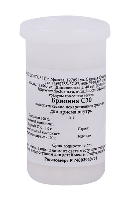 Гомеопатические монокомпонент препараты растительн происхожд, 5 г, гранулы гомеопатические C30 Бриония