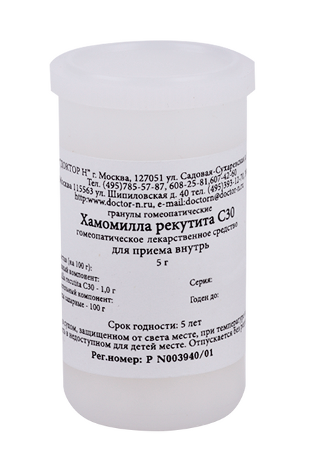 Гомеопатические монокомпонент препараты растительн происхожд, 5 г, гранулы гомеопатические C30 Хамомилла Рекутита