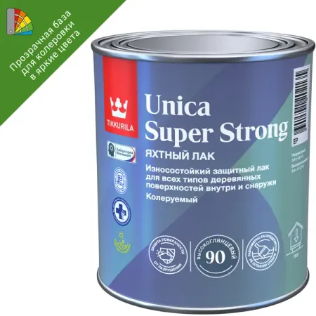 Лак яхтный Tikkurila Unica Super Strong База ЕР бесцветный высокоглянцевый 0.9 л