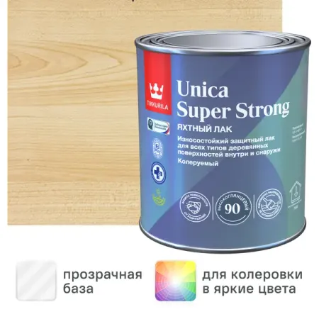 Лак яхтный Tikkurila Unica Super Strong База ЕР бесцветный высокоглянцевый 0.9 л канифольные ы для декора diy super paradise