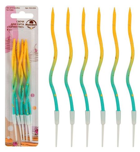 Свечи для торта MultiDomа торжество, 6 шт в ассортименте