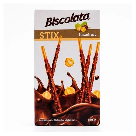 Палочки бисквитные Biscolata в молочном шоколаде с фундуком Турция, 32 г