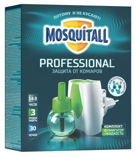 Комплект электрофумигатор с жидкостью от комаров Mosquitall Профессиональная защита Turbo 30 ночей, 30 мл