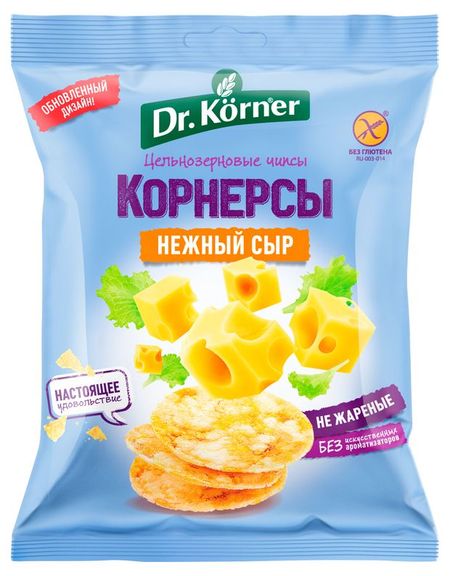 Чипсы цельнозерновые Dr.Korner кукурузно-рисовые с сыром, 50 г