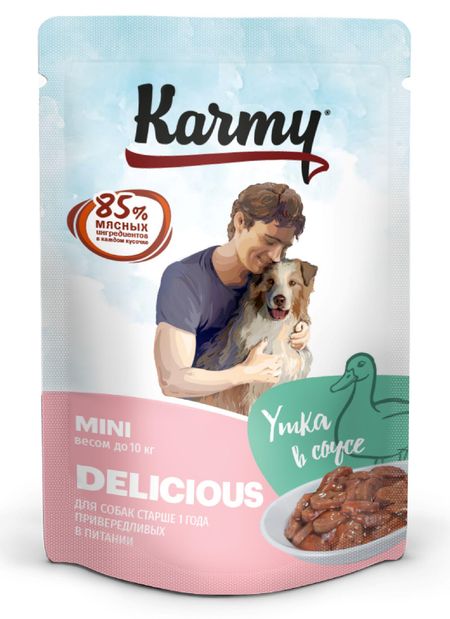 Консервы, паучи Karmy (влажный корм) Бокс 12 шт. Паучи для привередливых собак мелких пород, утка в соусе (12 шт)