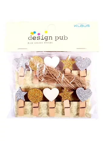 Прищепки декоративные с веревкой 10 шт. Блеск