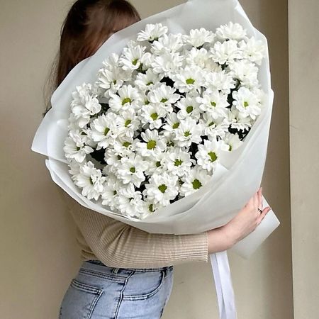 Букет живых цветов FLOWERTVER 9 ромашкообразных хризантем в упаковке