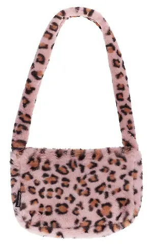 Сумочка на молнии кросс-боди Леопардовый принт (розовая) (плюш) (30х20) (12-38092-202411-B30)