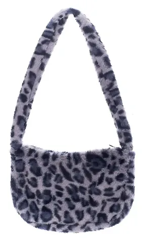 Сумочка на молнии кросс-боди Леопардовый принт (серая) (плюш) (30х20) (12-38092-202411-B29)