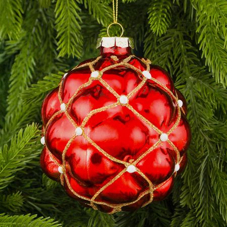 Шар стеклянный Yancheng Shiny новогодний с бусинами D10 см