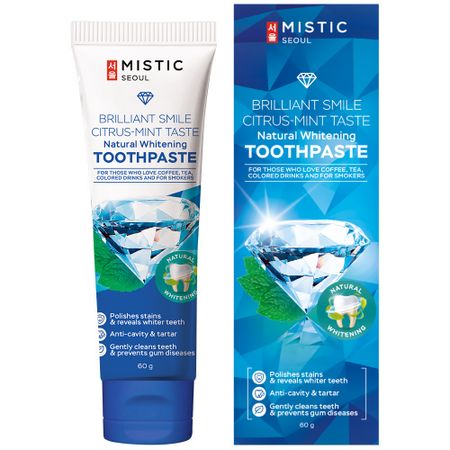 MISTIC Natural Whitening Toothpaste BRILLIANT SMILE CITRUS-MINT TASTE (14+) Натуральная отбеливающая зубная паста BRILLIANT SMILE со вкусом цитрусовой мяты ( 14+) 60г