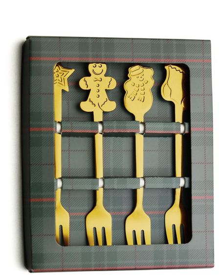 Набор десертных ложек Actuel Новогодний дизайн золотистые, 4 шт новогодний шарик 11 резной 131087 90х110 дерево упаковка