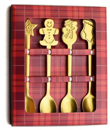 Набор десертных ложек Actuel Новогодний дизайн золотистые, 4 шт новогодний шарик 11 резной 131087 90х110 дерево упаковка