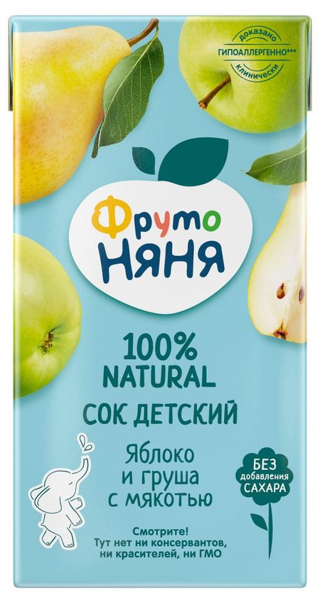 Сок ФрутоНяня яблоко и груша с мякотью с 3-х лет, 500 мл