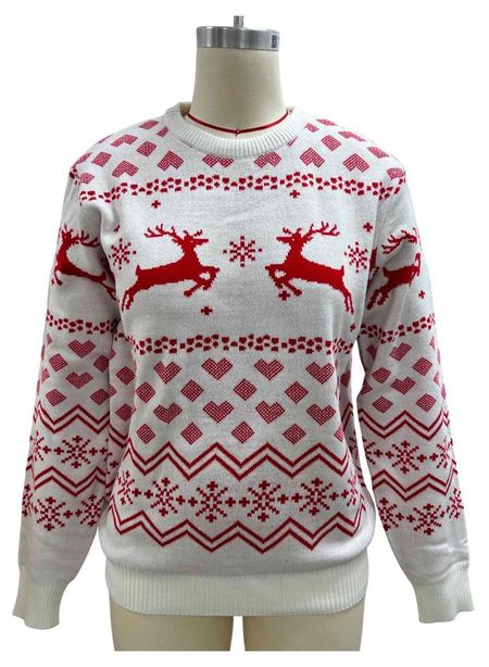 Свитер женский новогодний Олень бело-красный, р. S-2XL